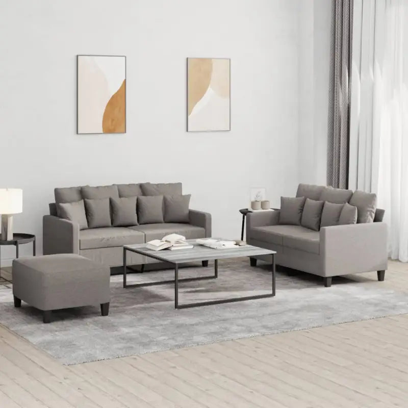 Banken loungeset met totale afmetingen en comfortabele diepte zitting - Taupe / met kussens en voetenbankje - Banken
