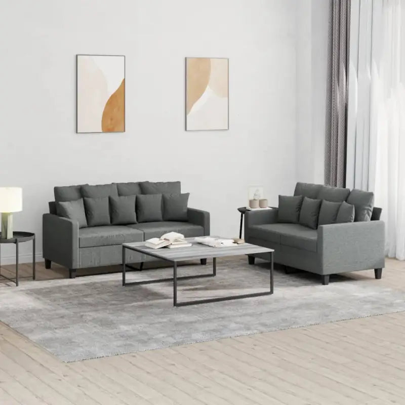 Banken loungeset met totale afmetingen en comfortabele diepte zitting - Donkergrijs / met kussens - Banken