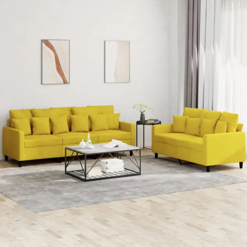Banken loungeset met zachte fluweel bekleding en comfortabele totale afmetingen - Geel / met kussens - Banken