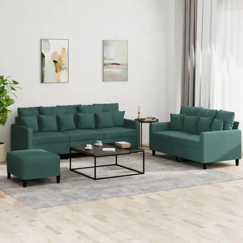 Banken loungeset met zachte fluweel bekleding en comfortabele totale afmetingen - Donkergroen / met kussens