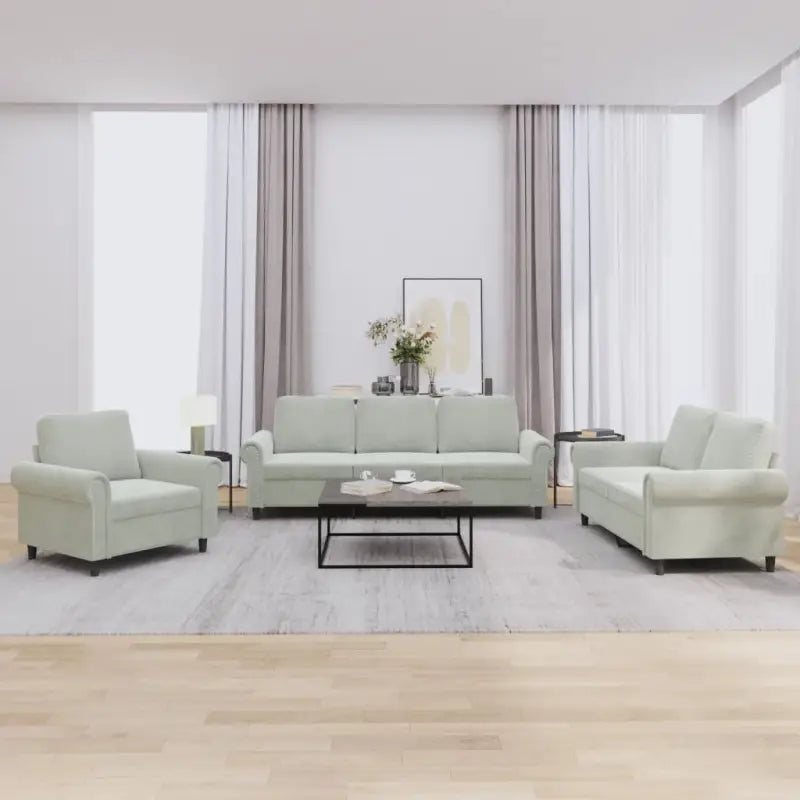Banken loungeset met zachte fluweel stof en perfecte totale afmetingen - Lichtgrijs / Zonder voetenbank - Banken