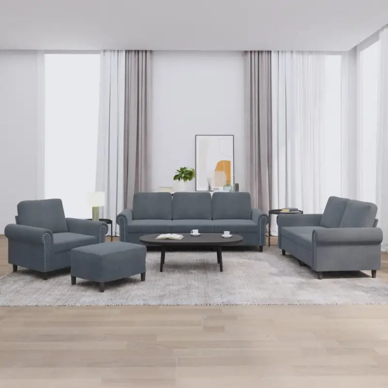 Banken loungeset met zachte fluweel stof en perfecte totale afmetingen - Donkergrijs / Met voetenbank - Banken