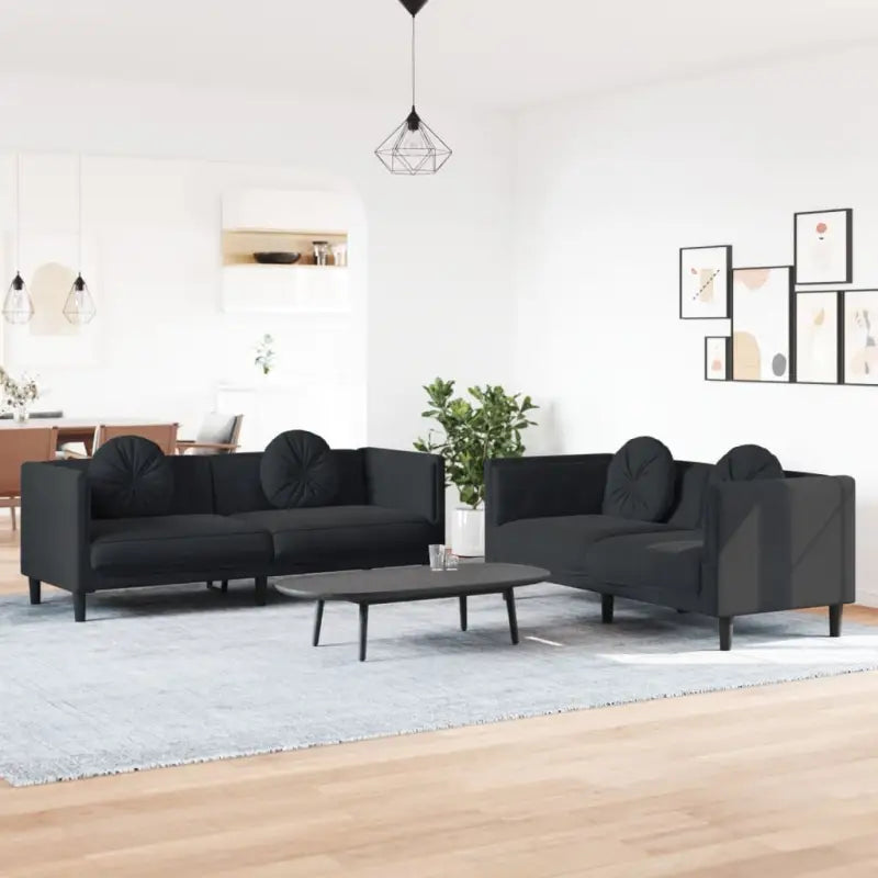 Banken loungeset met zachte fluweelstof en comfortabele totale afmetingen - Zwart / 2-zits + 3-zits - Banken