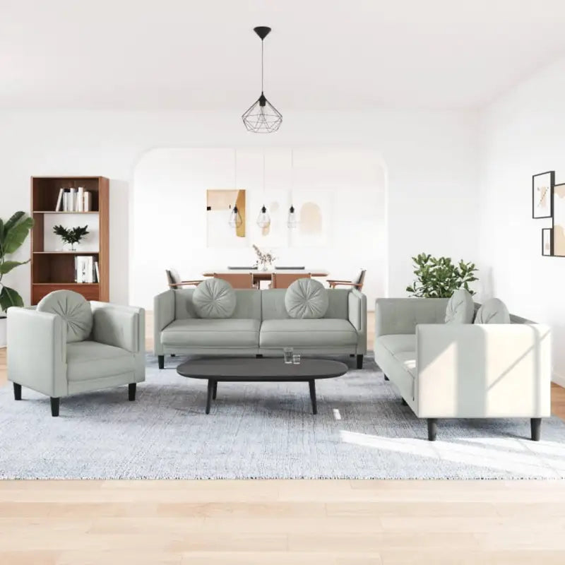 Banken loungeset met zachte fluweelstof en comfortabele totale afmetingen - light grey? / 1-zits + 2-zits + 3-zits