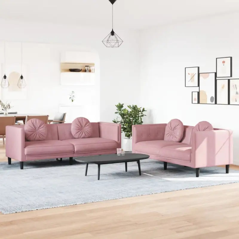 Banken loungeset met zachte fluweelstof en comfortabele totale afmetingen - Roze / 2-zits + 3-zits - Banken