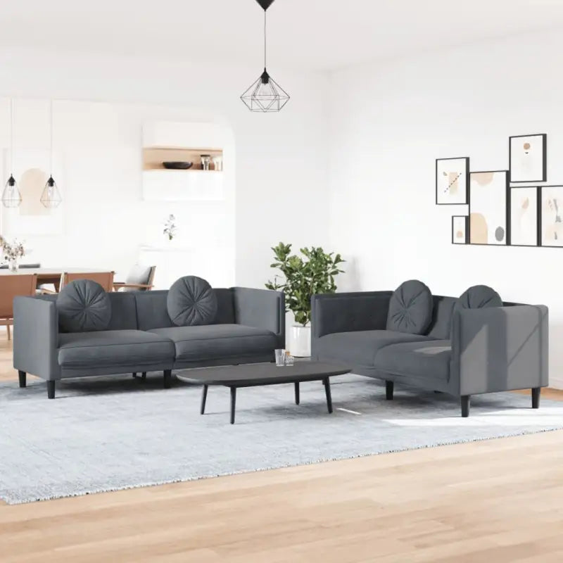 Banken loungeset met zachte fluweelstof en comfortabele totale afmetingen - Donkergrijs / 2-zits + 3-zits - Banken