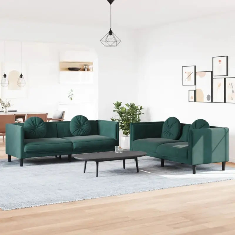 Banken loungeset met zachte fluweelstof en comfortabele totale afmetingen - Donkergroen / 2-zits + 3-zits - Banken