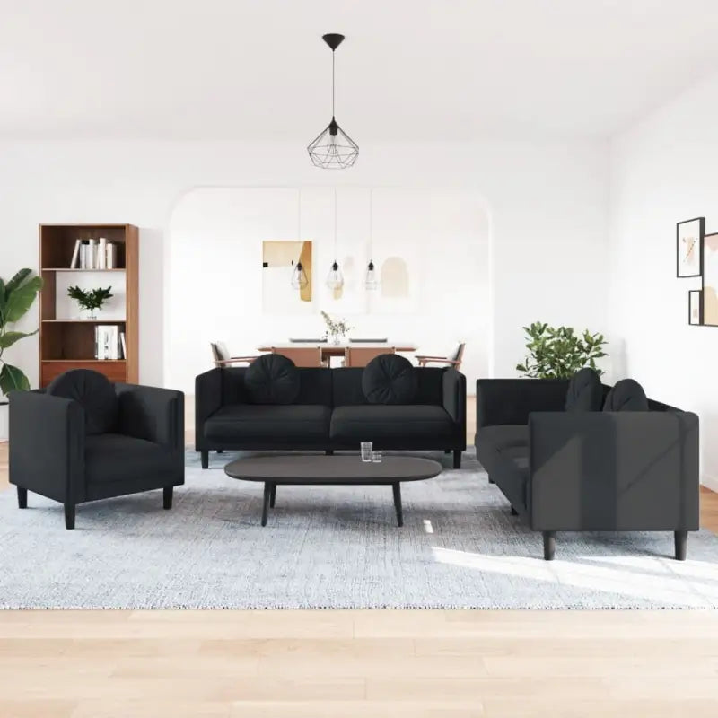 Banken loungeset met zachte fluweelstof en comfortabele totale afmetingen - Zwart / 1-zits + 2-zits + 3-zits - Banken
