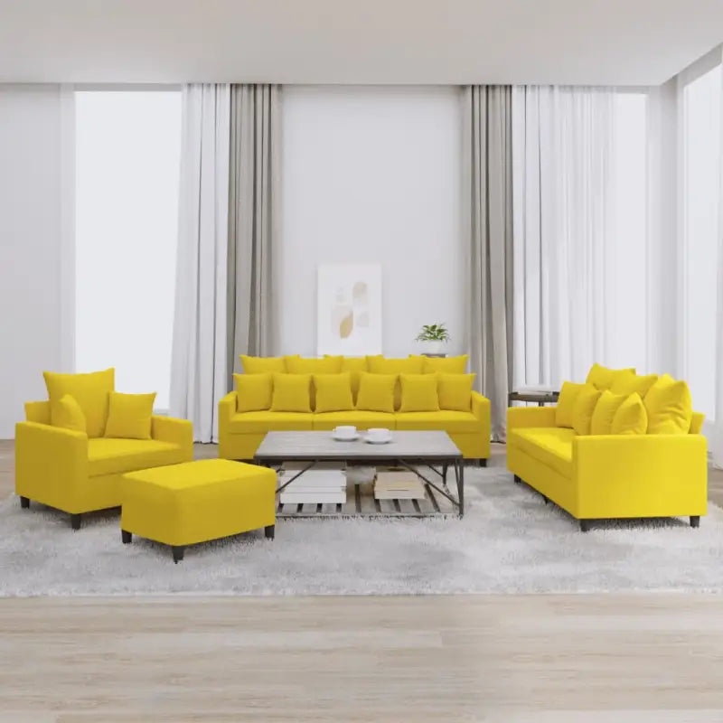 Banken loungeset met zachte fluweelstof en comfortabele zitmaten - Geel / met kussens en voetenbankje - Banken