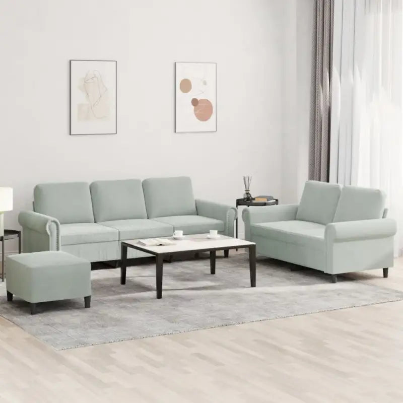 Banken loungeset met zachte fluweelstof en elegante totale afmetingen - Lichtgrijs / Met voetenbank - Banken