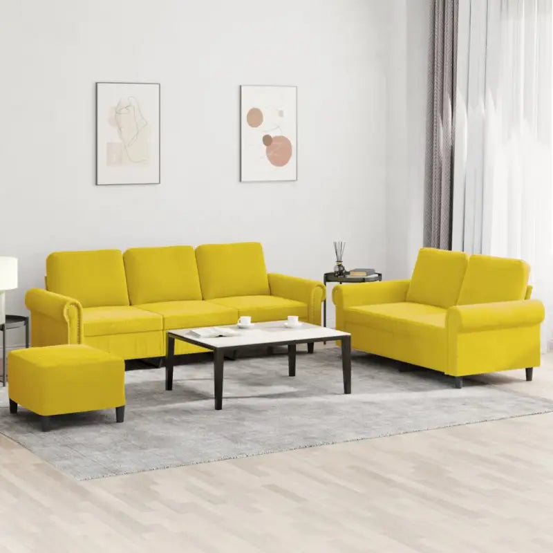 Banken loungeset met zachte fluweelstof en elegante totale afmetingen - Geel / Met voetenbank - Banken
