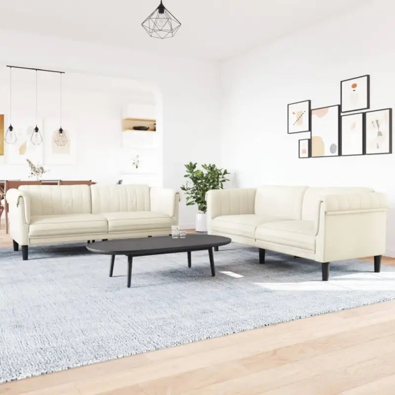 Banken loungeset met zachte fluwelen stof voor comfortabele ontspanning - Crème / 2-zits + 3-zits - Banken