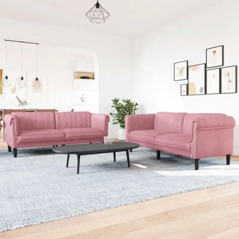Banken loungeset met zachte fluwelen stof voor comfortabele ontspanning - Roze / 2-zits + 3-zits - Banken
