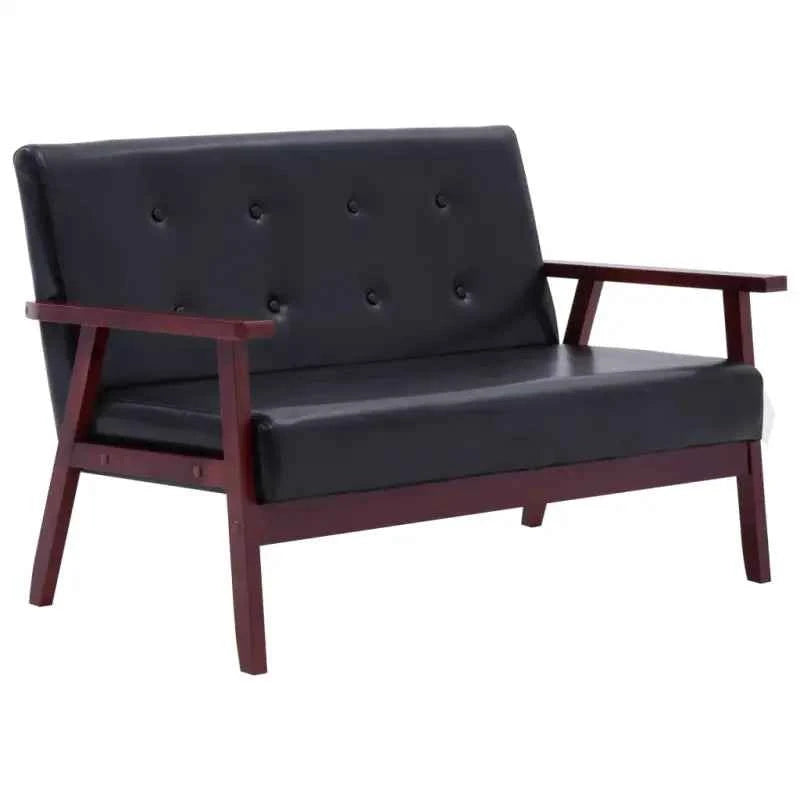 Banken met houten frame en kunstleer voor een retro woonkamer sfeer