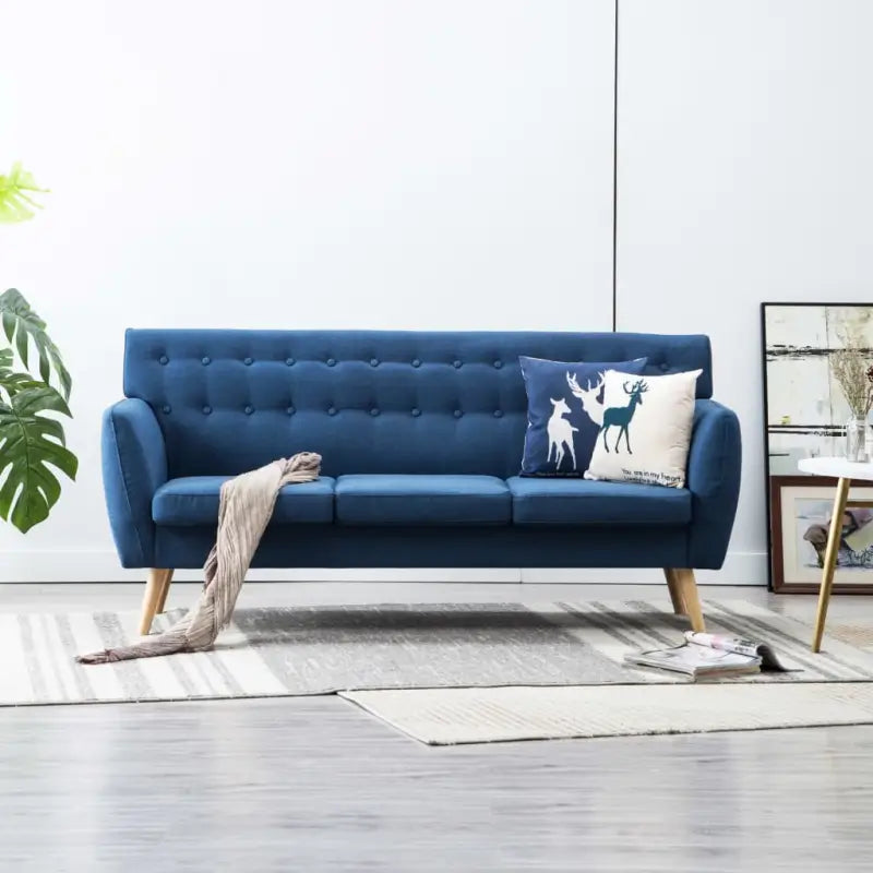 Banken met MDF frame stoffen bekleding en rubberwood poten - Blauw - Banken