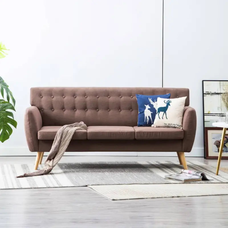 Banken met MDF frame stoffen bekleding en rubberwood poten - Bruin - Banken