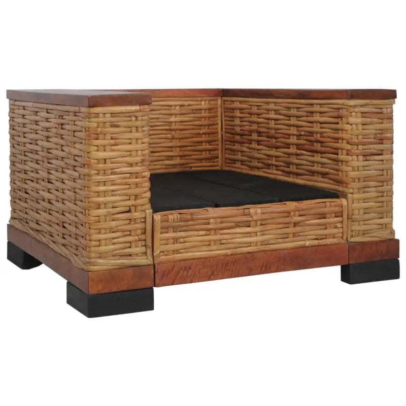 Banken set met natuurlijk rattan en breedte zitting voor binnengebruik - 1-zitter + 3-zitter - Banken