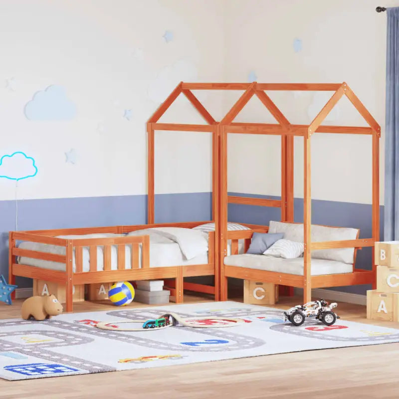 Bed met bankje in massief grenenhout voor een moderne slaapkamer - Wasbruin / 80 x 200 cm - Bedden & bedframes