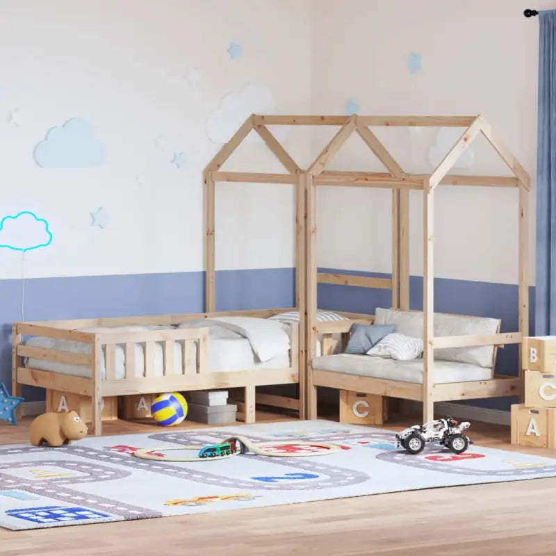 Bed met bankje in massief grenenhout voor een moderne slaapkamer - Naturel / 75 x 190 cm - Bedden & bedframes