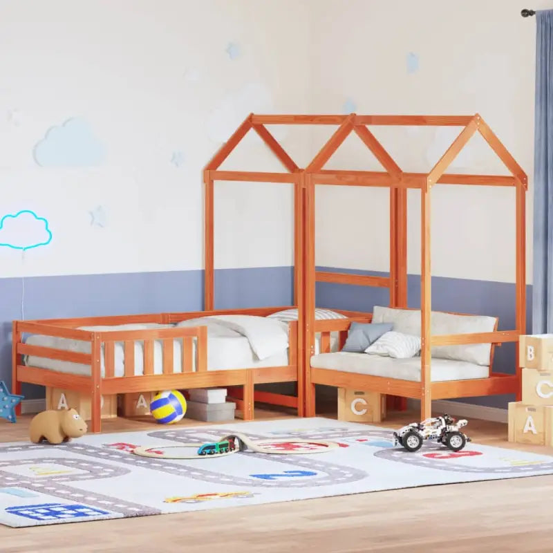 Bed met bankje in massief grenenhout voor een moderne slaapkamer - Wasbruin / 90 x 190 cm - Bedden & bedframes