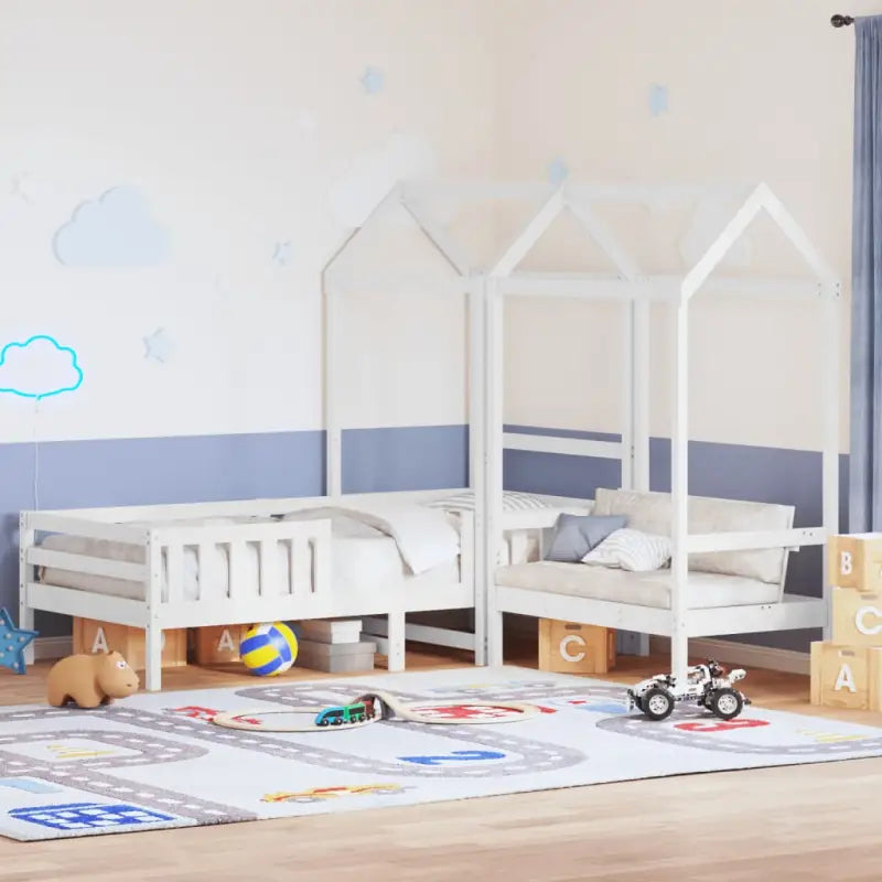 Bed met bankje in massief grenenhout voor een moderne slaapkamer - Wit / 90 x 200 cm - Bedden & bedframes