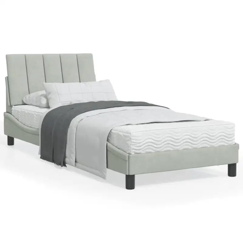 Bed met multiplex lattenbodem en 22d PU-schuim in blauw materiaal - Lichtgrijs / 90 x 200 cm - Bedden & bedframes