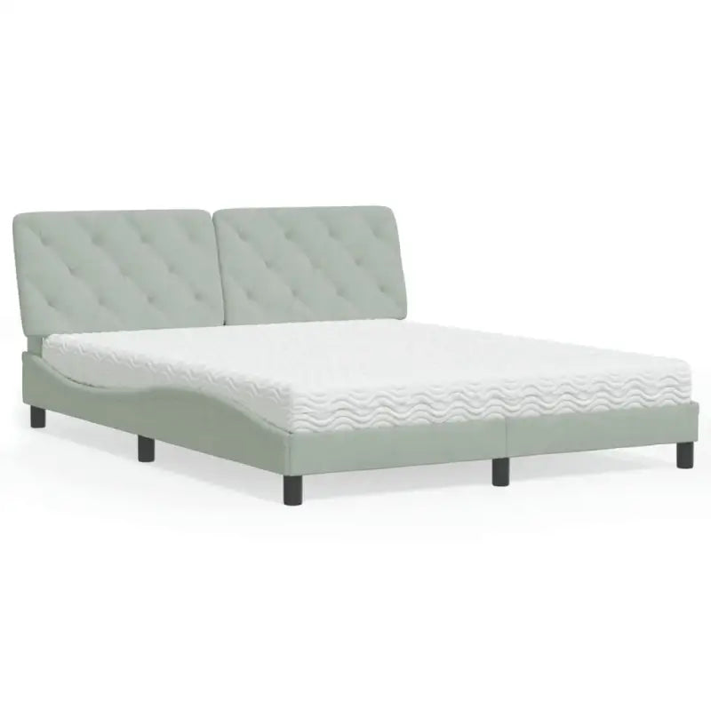 Bed met multiplex lattenbodem en 22d PU-schuim in blauw materiaal - Lichtgrijs / 160 x 200 cm - Bedden & bedframes