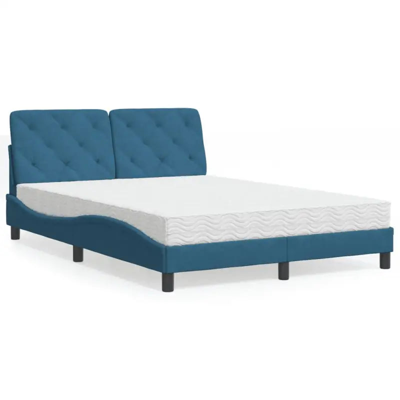 Bed met multiplex lattenbodem en 22d PU-schuim in blauw materiaal - Blauw / 140 x 200 cm - Bedden & bedframes