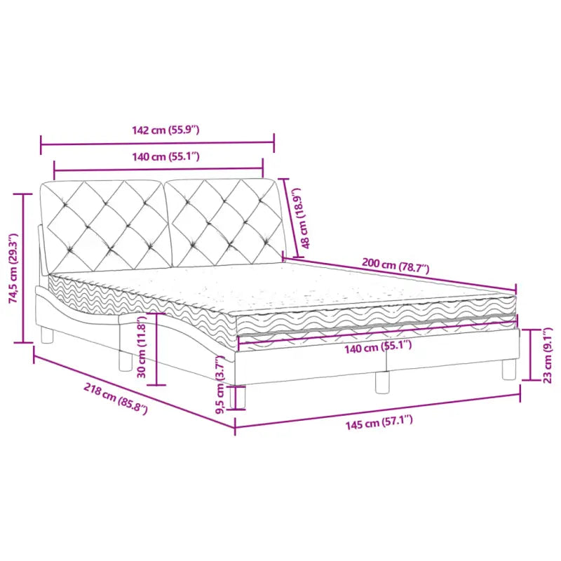 Bed met multiplex lattenbodem en 22d PU-schuim in blauw materiaal - Bedden & bedframes