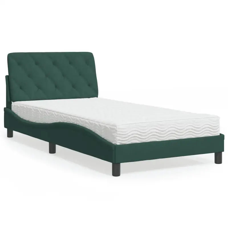 Bed met multiplex lattenbodem en 22d PU-schuim in blauw materiaal - Donkergroen / 100 x 200 cm - Bedden & bedframes