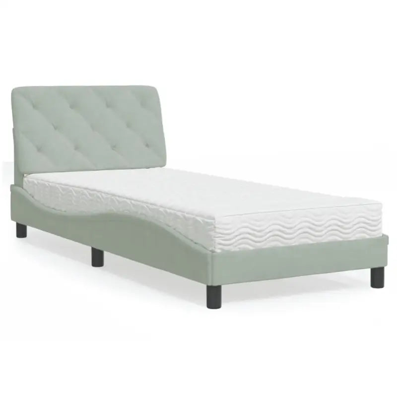 Bed met multiplex lattenbodem en 22d PU-schuim in blauw materiaal - Lichtgrijs / 80 x 200 cm - Bedden & bedframes
