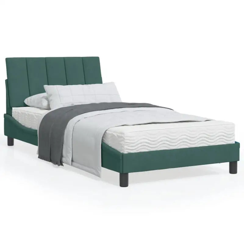 Bed met multiplex lattenbodem en 22d PU-schuim in blauw materiaal - Donkergroen / 100 x 200 cm - Bedden & bedframes