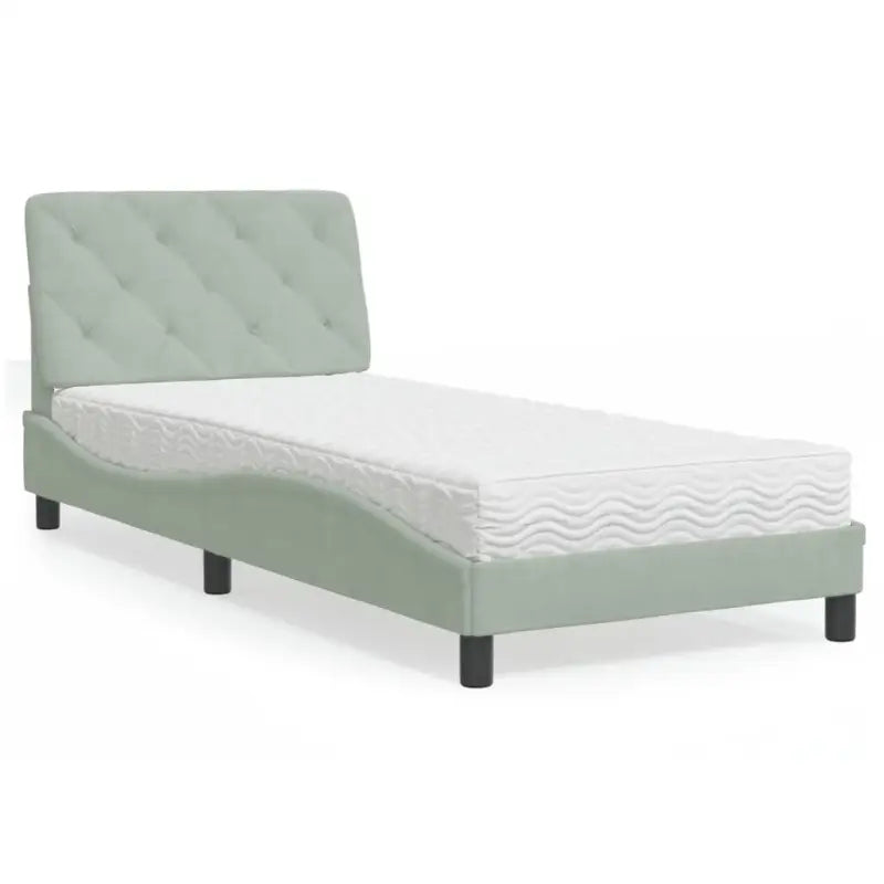 Bed met multiplex lattenbodem en 22d PU-schuim in blauw materiaal - Lichtgrijs / 90 x 200 cm - Bedden & bedframes