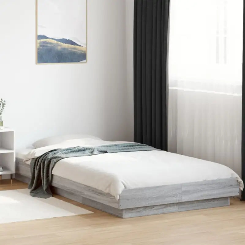 Bed met RGB LED-verlichting en bewerkt hout voor een stabiele nachtrust - Grijs sonoma / 100 x 200 cm - Bedden &