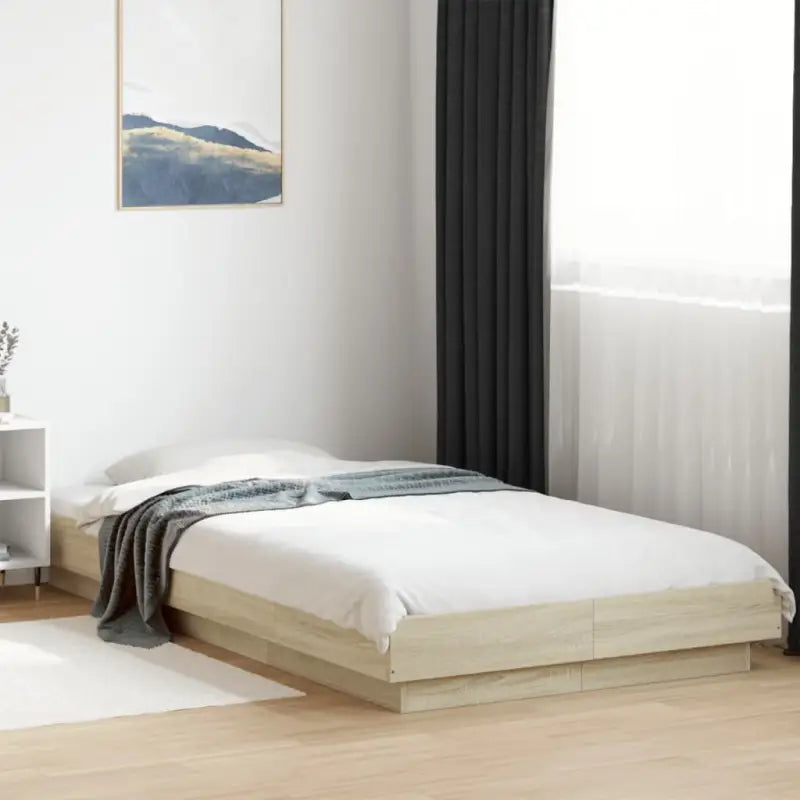 Bed met RGB LED-verlichting en bewerkt hout voor een stabiele nachtrust - Sonoma eiken / 75 x 190 cm - Bedden &