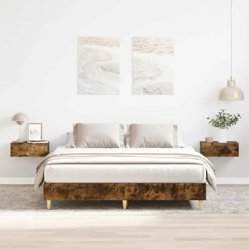 Bedframe in gerookt eiken voor een stabiele en stijlvolle slaapkamer - Gerookt eiken / 150 x 200 cm - Bedden & bedframes