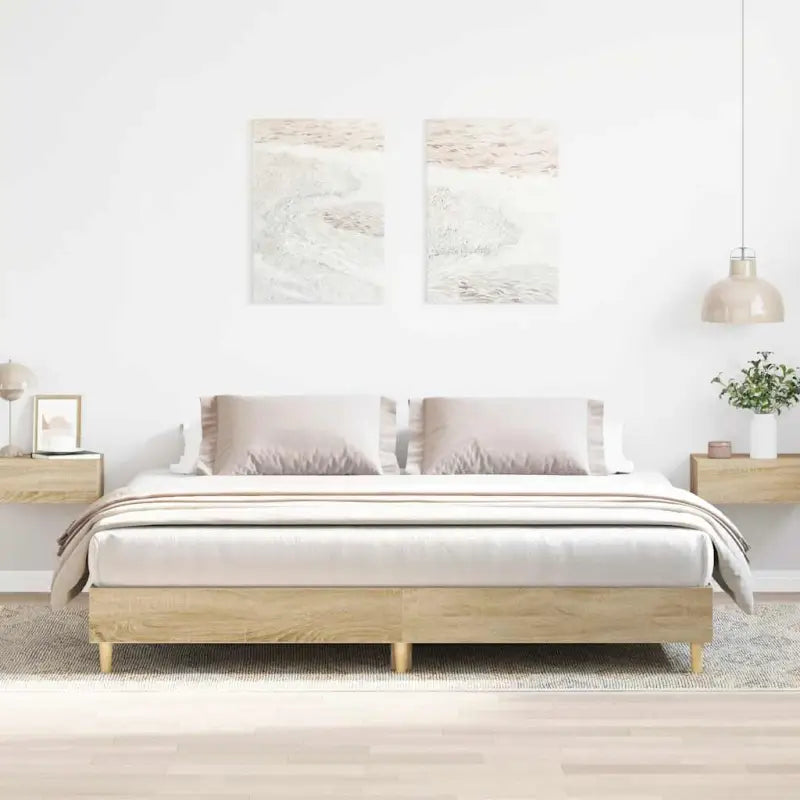 Bedframe in gerookt eiken voor een stabiele en stijlvolle slaapkamer - Sonoma eiken / 200 x 200 cm - Bedden & bedframes