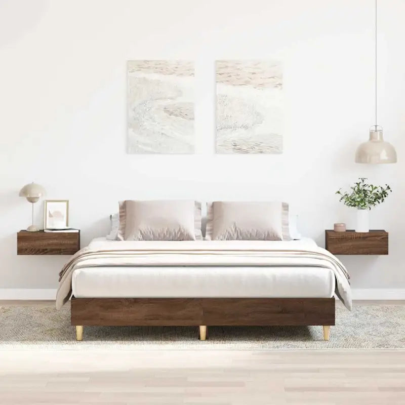 Bedframe in gerookt eiken voor een stabiele en stijlvolle slaapkamer - bruin eikenkleur / 140 x 200 cm - Bedden &