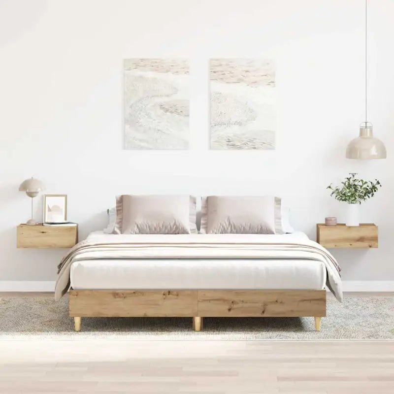 Bedframe in gerookt eiken voor een stabiele en stijlvolle slaapkamer - artisian oak / 140 x 200 cm - Bedden & bedframes