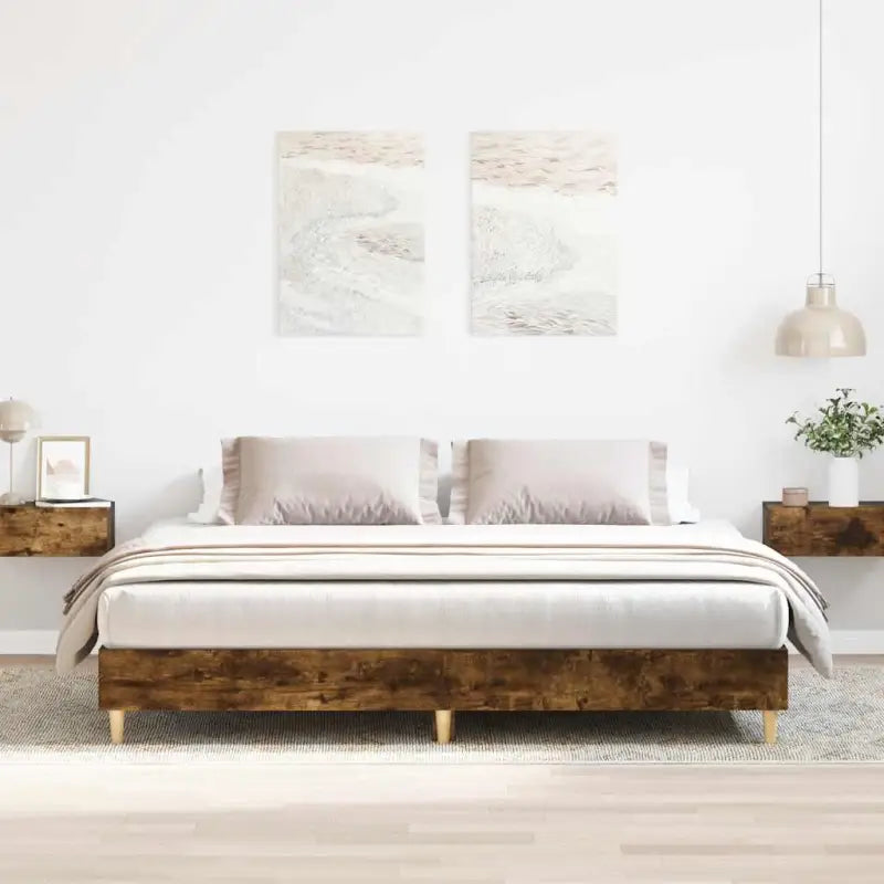 Bedframe in gerookt eiken voor een stabiele en stijlvolle slaapkamer - Gerookt eiken / 200 x 200 cm - Bedden & bedframes