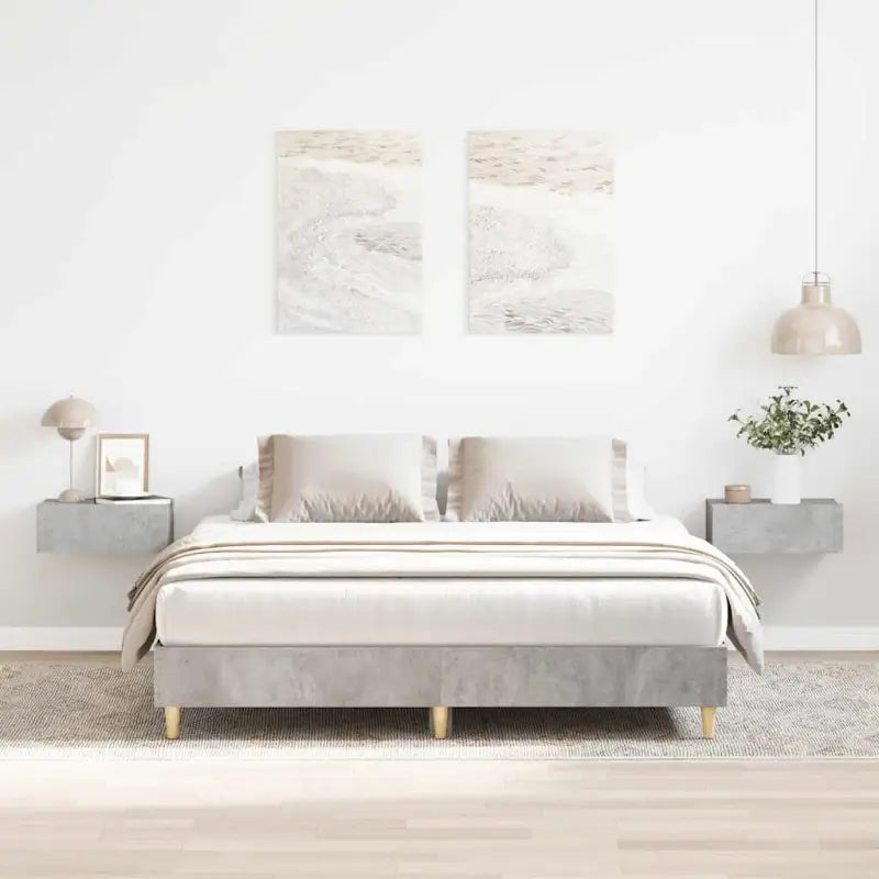 Bedframe in gerookt eiken voor een stabiele en stijlvolle slaapkamer - Betongrijs / 140 x 200 cm - Bedden & bedframes