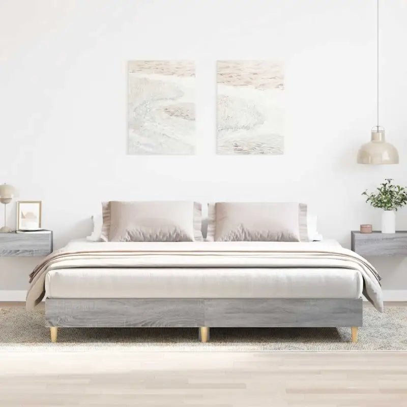 Bedframe in gerookt eiken voor een stabiele en stijlvolle slaapkamer - Grijs sonoma / 200 x 200 cm - Bedden & bedframes