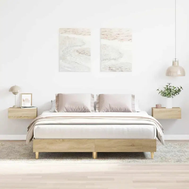 Bedframe in gerookt eiken voor een stabiele en stijlvolle slaapkamer - Sonoma eiken / 140 x 200 cm - Bedden & bedframes