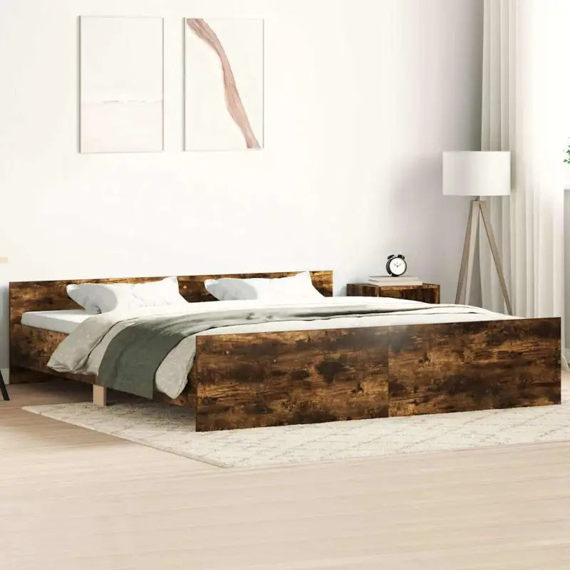 Bedframe in Grijs Sonoma voor een stevige en stabiele nachtrust - Gerookt eiken / 160 x 200 cm - Bedden & bedframes