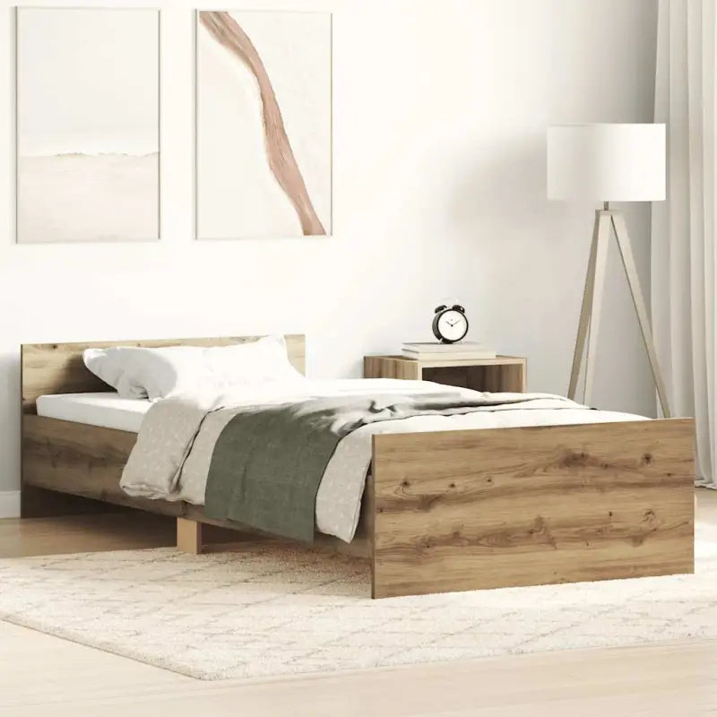 Bedframe in Grijs Sonoma voor een stevige en stabiele nachtrust - artisanaal eikenkleurig / 90 x 190 cm - Bedden &