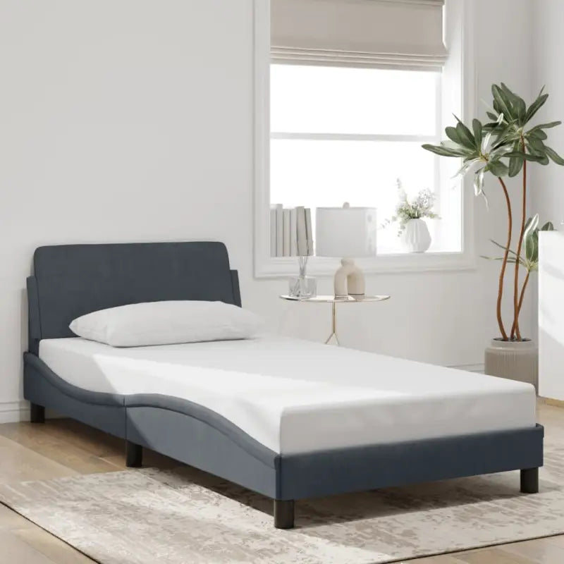 Bedframe met hoofdeinde en multiplex lattenbodem in zacht fluweel - Donkergrijs / 100 x 200 cm - Bedden & bedframes