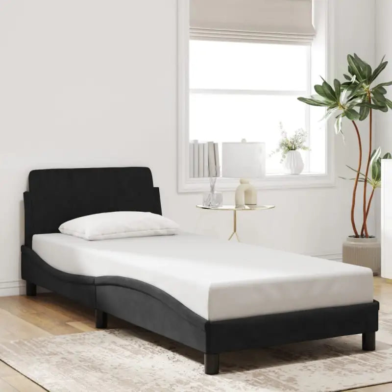 Bedframe met hoofdeinde en multiplex lattenbodem in zacht fluweel - Zwart / 80 x 200 cm - Bedden & bedframes
