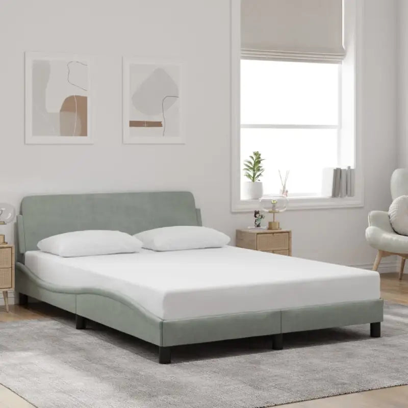 Bedframe met hoofdeinde en multiplex lattenbodem in zacht fluweel - Lichtgrijs / 120 x 200 cm - Bedden & bedframes