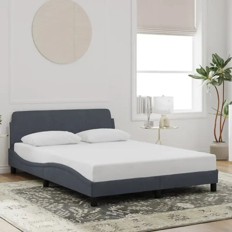 Bedframe met hoofdeinde en multiplex lattenbodem in zacht fluweel - Donkergrijs / 140 x 190 cm - Bedden & bedframes