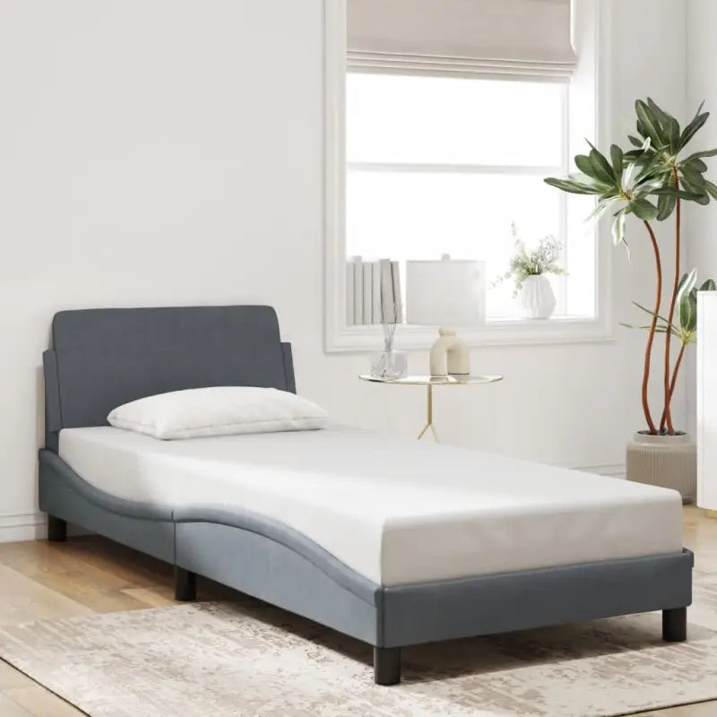 Bedframe met hoofdeinde en multiplex lattenbodem in zacht fluweel - Donkergrijs / 90 x 190 cm - Bedden & bedframes